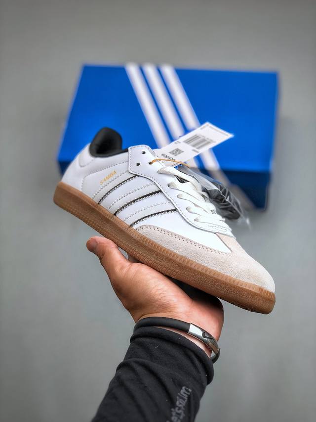 adidas Originals Samba Og Double White Black Gum 桑巴舞系列绅士德训足球风百搭低帮休闲运动板鞋“皮革米白黑边生胶