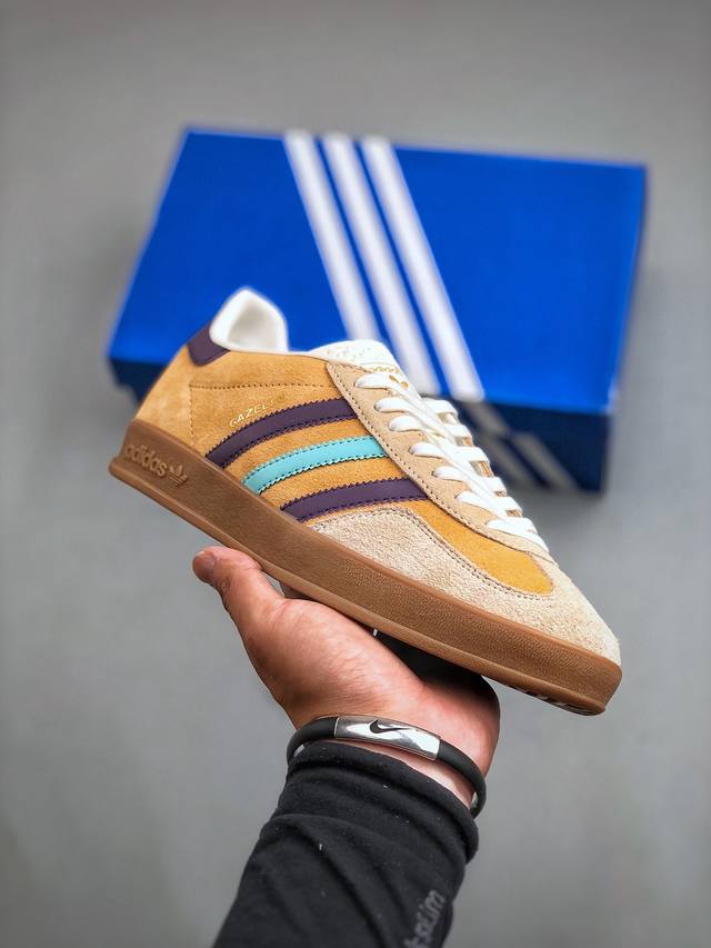 adidas Gazelle Indoor Trainers 羚羊内训系列低帮复古百搭休闲运动德训风板鞋“沙土黄深紫浅蓝生胶底”Ig1636 尺码：36-46