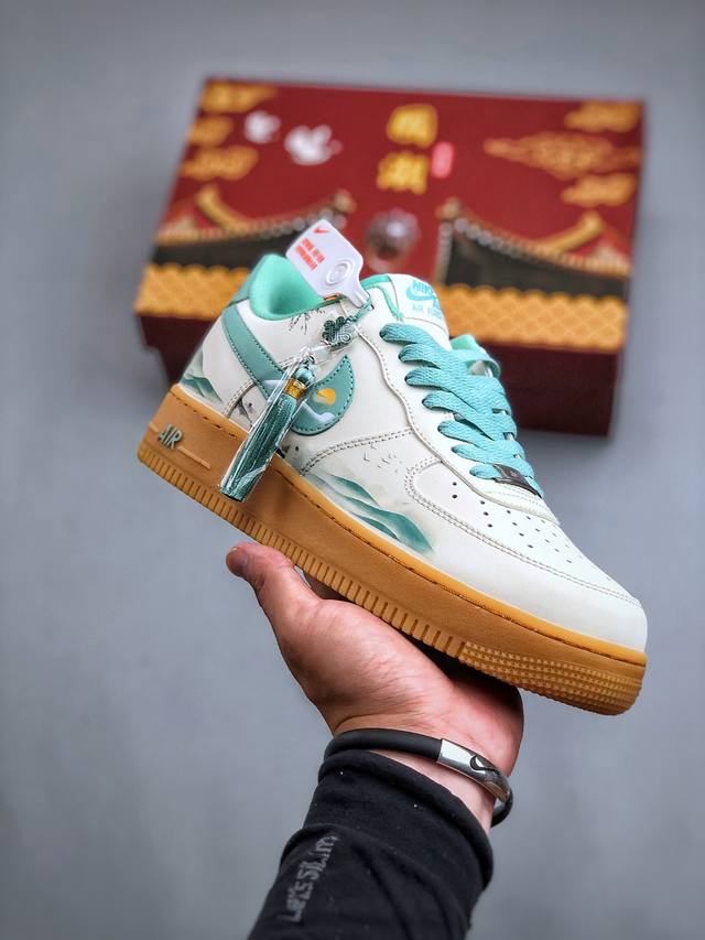 nike Air Force 1 Low 07 国风水墨画 白青原楦头原纸板 打造纯正低帮空军版型专注外贸渠道 全掌内置蜂窝气垫 原盒配件 原厂中底钢印、拉帮完