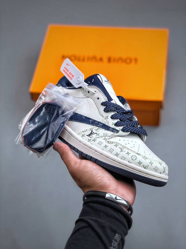 travis Scott X Fragment Design X Air Jordan 1 Low Og Sp Aj1 乔1 Lv联名-牛仔蓝勾 低帮文化休闲板