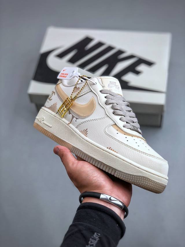 nike Air Force 1'07 Low Retro Chanel 空军一号低帮经典百搭休闲运动板鞋“联名米白灰卡其金香奈儿双钩”Cw1574-708 尺