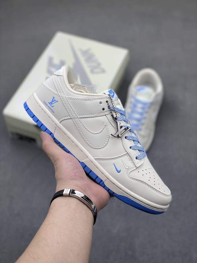 海外爆款限量发售！公司级 Nike Sb Dunk Low“Lv联名 米白黛蓝” 周年高端定制 低帮休闲板鞋 定制鞋盒 大厂纯原品质出货 超高清洁度 皮料切割干