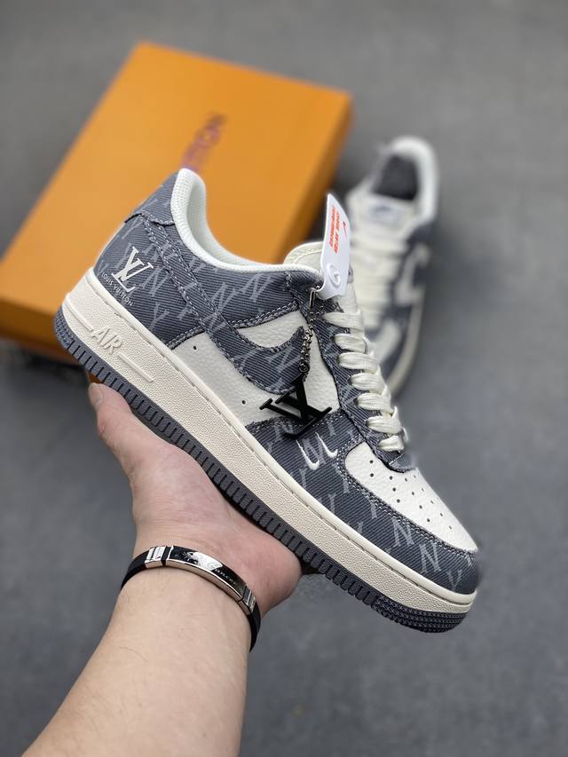 海外限量发售！公司级nike Air Force 1 '07 Low “Lv联名--灰双勾”空军一号 低帮 运动鞋 休闲鞋 折边针车 工艺难度大 原楦头原纸板