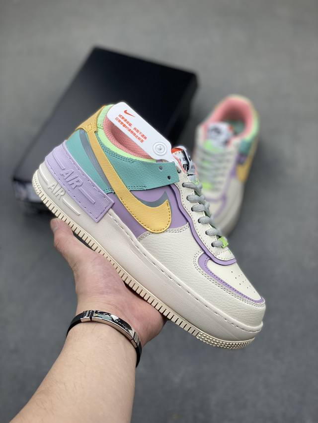 nk Air Force 1 Shadow 轻量增高低帮百搭板鞋 拼接马卡龙 全新少女系解构主义设计双层轻量eva发泡中底+防滑rb橡胶外圈底鞋底 原楦头原纸板