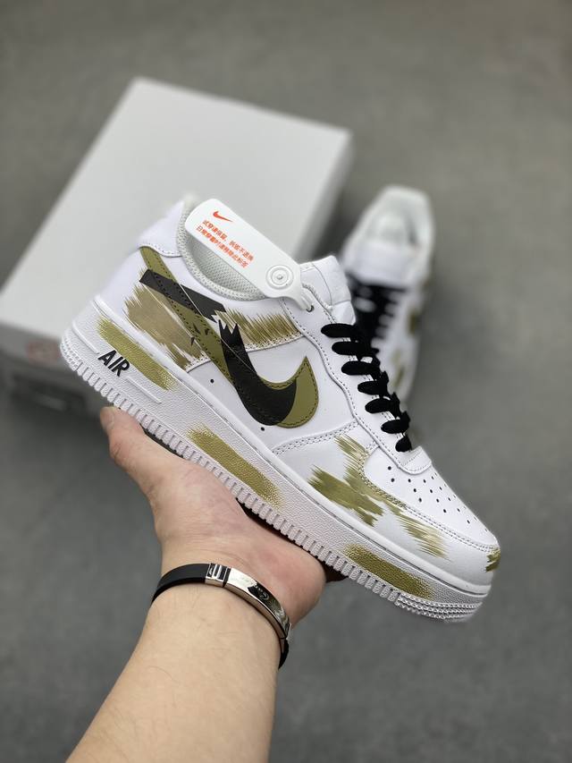 官方爆款定制 二次元主题 Nike Air Force 1 Low’07 手绘 断裂 三勾阴影 白橄榄 空军一号低帮休闲板鞋 定制皮料 原厂3D打印 定制鞋盒