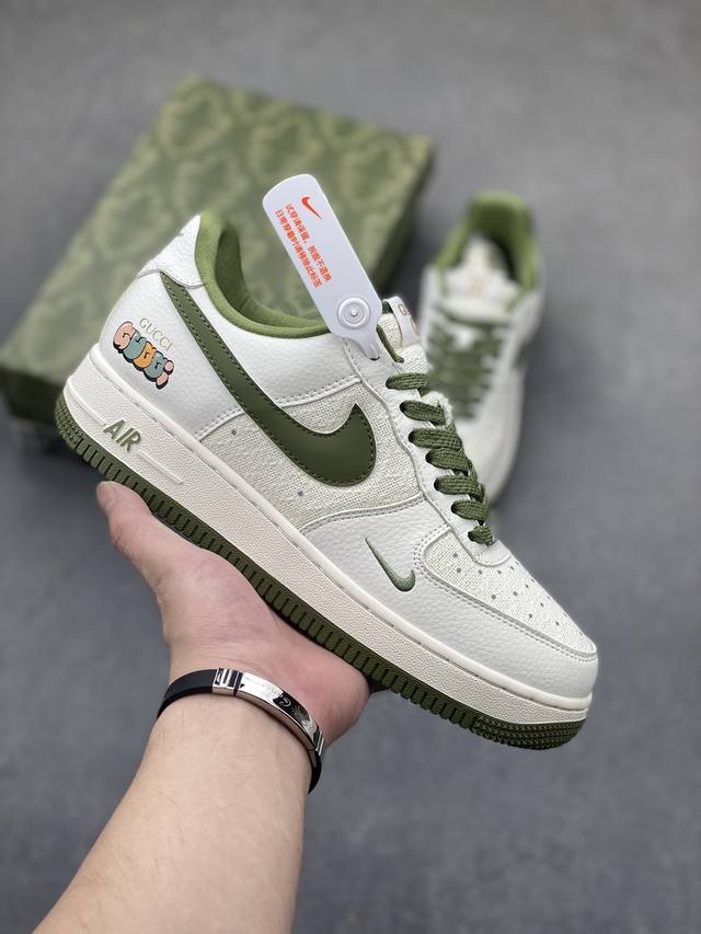 海外限量发售！公司级nike Air Force 1 '07 Low “古驰联名--米绿亚麻”空军一号 低帮 运动鞋 休闲鞋 折边针车 工艺难度大 原楦头原纸板