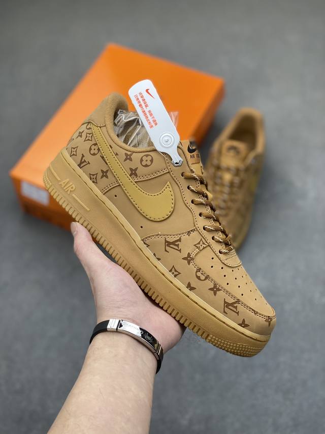 工厂套现开学季福利 特价 原本地260版本 海外限量发售！公司级nike Air Force 1 '07 Low “Lv联名--印花小麦”空军一号 中帮 运动鞋