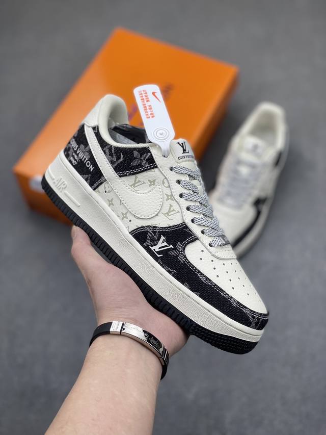 工厂套现开学季福利 特价 原本地260版本 海外限量发售！公司级nike Air Force 1 '07 Low “Lv联名--荧光黑牛仔”空军一号 中帮 运动