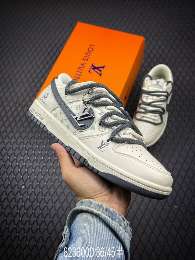 dnk Sb Dunk Low Lv联名-绑带兰博基尼米白深灰勾 周年高端定制 低帮休闲板鞋 Sj2068-262 #定制鞋盒 大厂纯原品质出货 超高清洁度 皮