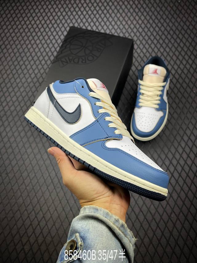 b Air Jordan 1 Low “军械库蓝海军蓝白” Aj1乔1 低帮休闲板鞋 同步官方配色 原鞋原档案开发 原档冲孔鞋头 正确满胶鞋垫 四线拉帮 原厂织