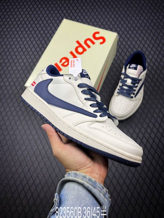 b travis Scott X Fragment Design X Air Jordan 1 Low Og Sp Aj1 乔1 Supreme联名-米白海军蓝