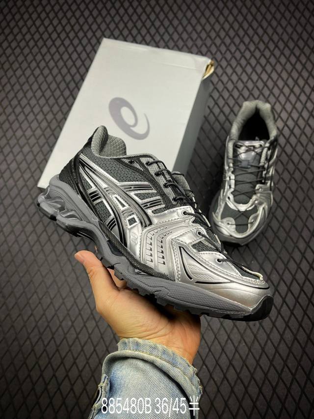 b 公司级asics Gel-Kayano 14 公司级版本 银黑灰 亚瑟士运动休闲透气专业跑鞋 采用工程弹性双层再生针织密度鞋面材质 后跟3D可视gel缓震乳