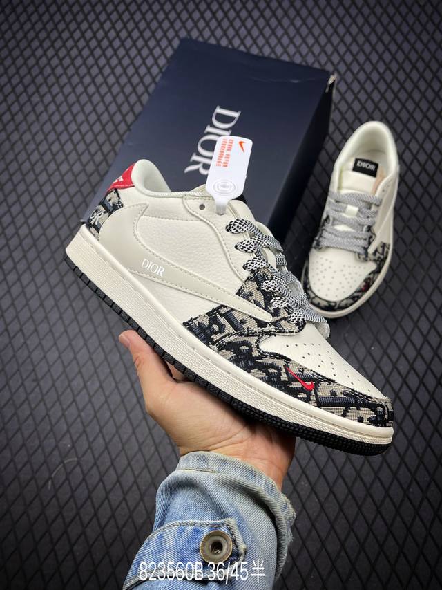 b travis Scott X Fragment Design X Air Jordan 1 Low Og Sp Aj1 乔1 迪奥联名-米深蓝针织 低帮文化