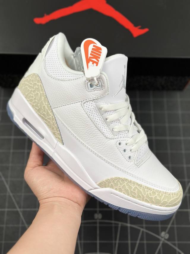 本地 核心私 air Jordan 3 Retro Pure White 白猫 Aj3 乔丹3代 爆裂纹 白水泥透明底 乔丹篮球鞋系列 鞋身以白色为主调，采用优