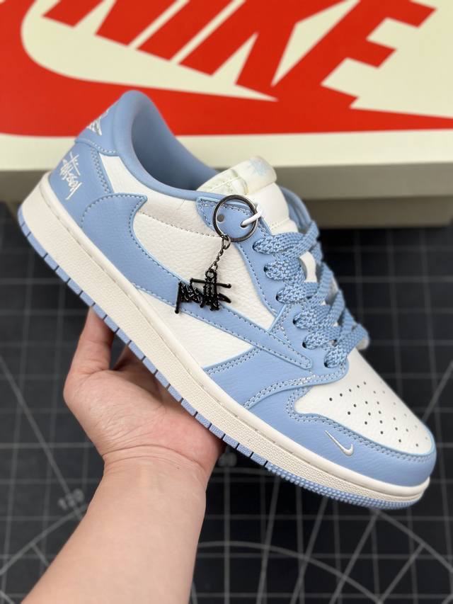 本地 核心私 travis Scott X Fragment Design X Air Jordan 1 Low Og Sp Aj1 乔1 斯图西联名-白蓝 低