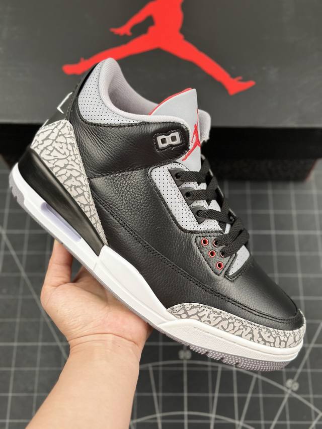 本地 核心私 air Jordan 3 Retro Black Cement Aj3 乔3元年黑水泥 #独特的爆裂纹设计，外加后跟处的开窗气垫，时至今日依然是风