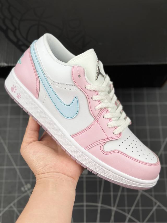 本地 核心私 wmns Air Jordan 1 Low Se White Pink Foam Glacier Blue 低帮 粉猫爪 Aj1 乔丹1代 粉蓝冰