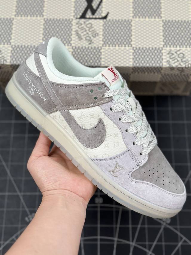 本地 核心私 louis Vuitton X Nike Dunk Sb Low 路易威登 X 耐克 Sb 低帮 联名米白灰 低帮休闲运动板鞋 鞋身以灰色皮革作为