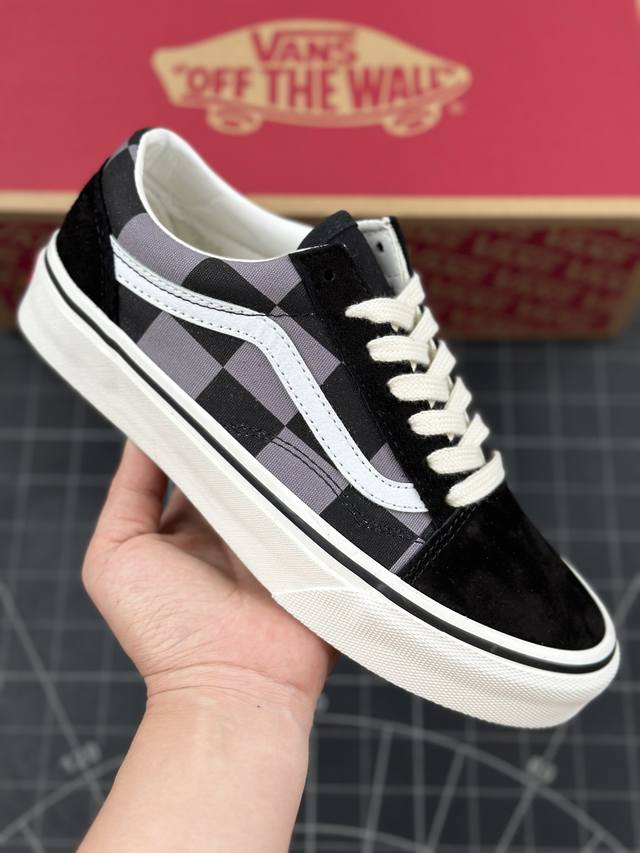 本地 核心私 vans Old Skool Dx安纳海姆亮油版大棋盘格 黑灰棋盘格帆布鞋男女同款防伪紫光标 工艺：硫化1:1 重量1:1、真标、原钢印、材质标、