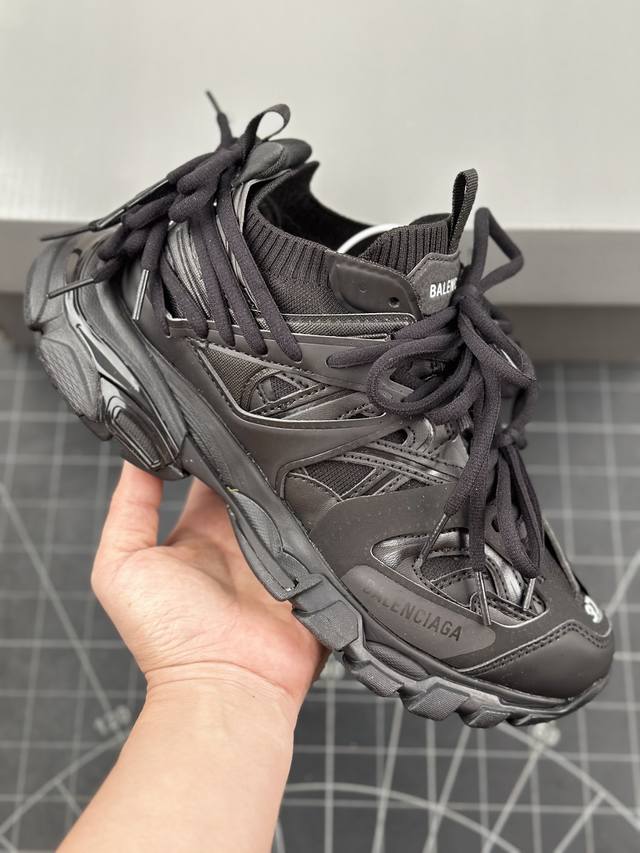 本地 核心私 公司级balenciaga巴黎世家 Trak Laces 织物 3代袜套绑带款 圆头系带 低帮 生活休闲鞋 知名纯原大厂出品 原装大盒从里到外一切