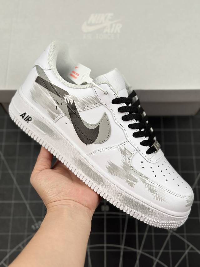 本地 核心私 二次元主题 Nike Air Force 1 Low’07 手绘 断裂 三勾阴影 白灰黑 空军一号低帮休闲板鞋 定制皮料 原厂3D打印 定制鞋盒