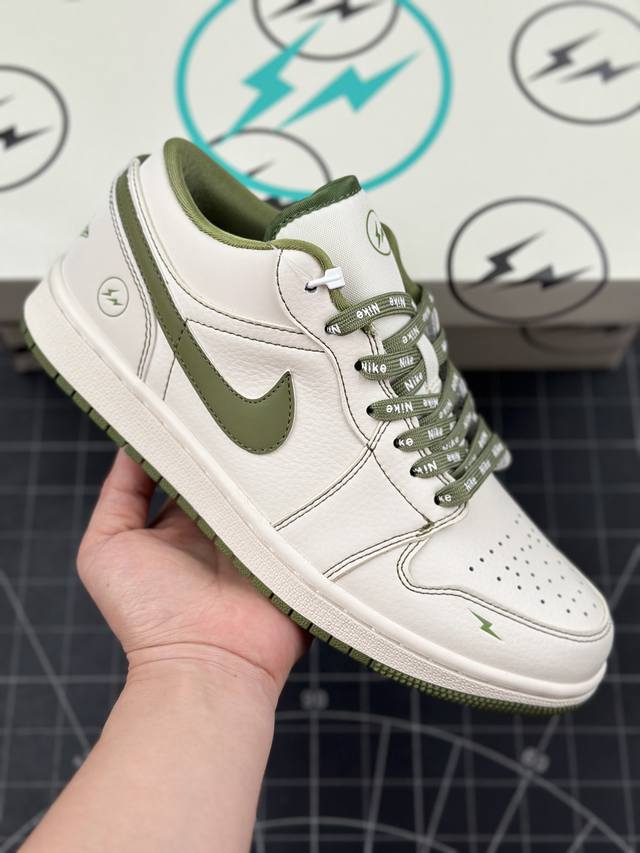 本地 核心私 air Jordan 1 Low Aj1 乔1 闪电联名-米白橄榄绿 高端定制 低帮复古篮球鞋 #定制鞋盒 大厂纯原品质出货 超高清洁度 皮料切割