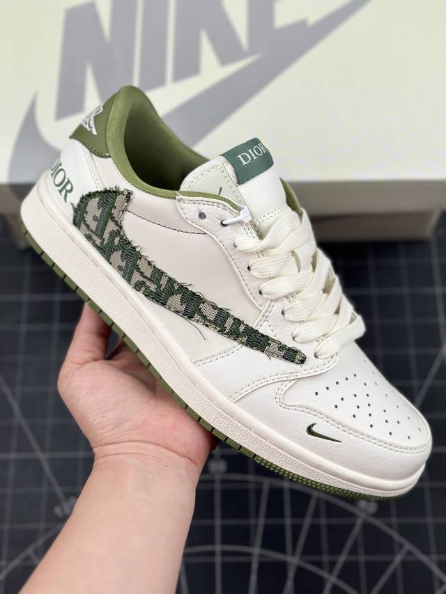 本地 核心私 travis Scott X Fragment Design X Air Jordan 1 Low Og Sp Aj1 乔1 迪奥联名-米白绿纹