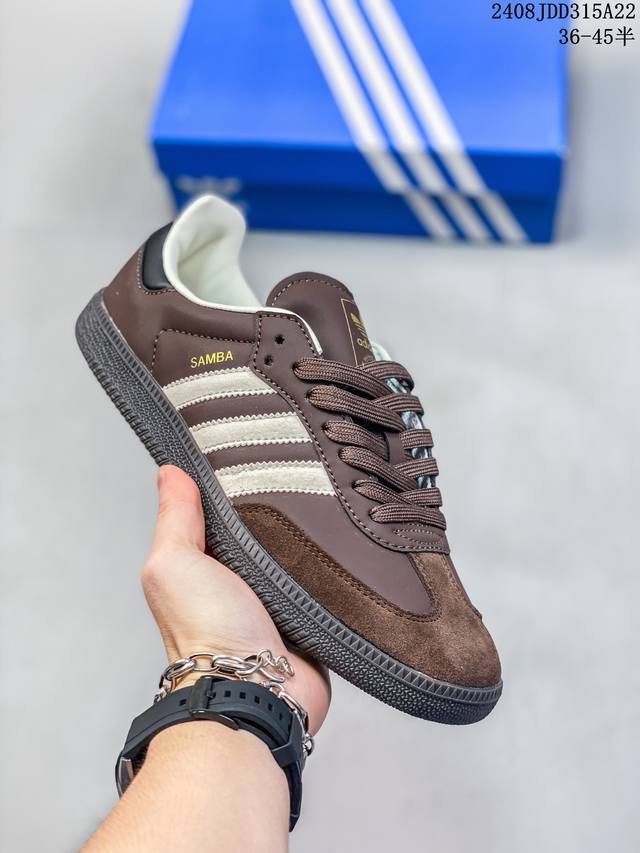 三叶草adidas Originals Samba Og桑巴舞系列绅士德训足球风百搭低帮休闲运动板鞋“皮革米白雾灰焦糖底” 尺码：36-45半 08Jdd315