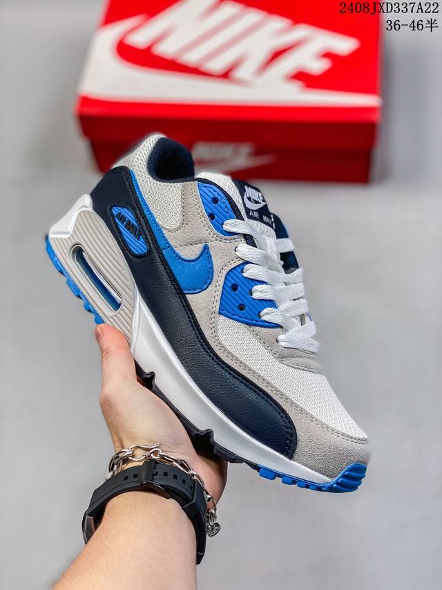 真标耐克nike Air Max 90 经典复古小气垫缓震跑鞋 鞋面由皮和革织物打造，犀利的条线打造出酷劲十的足视觉效果 网布鞋增面强透气性，穿着为极舒适 经可