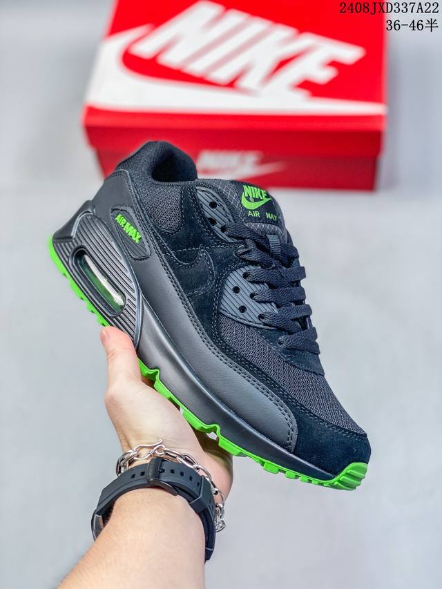 真标耐克nike Air Max 90 经典复古小气垫缓震跑鞋 鞋面由皮和革织物打造，犀利的条线打造出酷劲十的足视觉效果 网布鞋增面强透气性，穿着为极舒适 经可