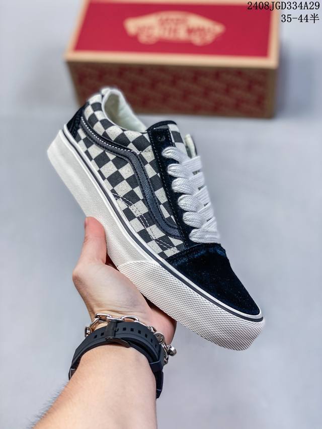 Vans Old Skool 新版安纳海姆棋盘格 安纳海姆系列高端支线黑白 蓝绿棋盘格低帮复古帆布鞋滑板鞋 尺码：35 36 36.5 37 38 38.5 3