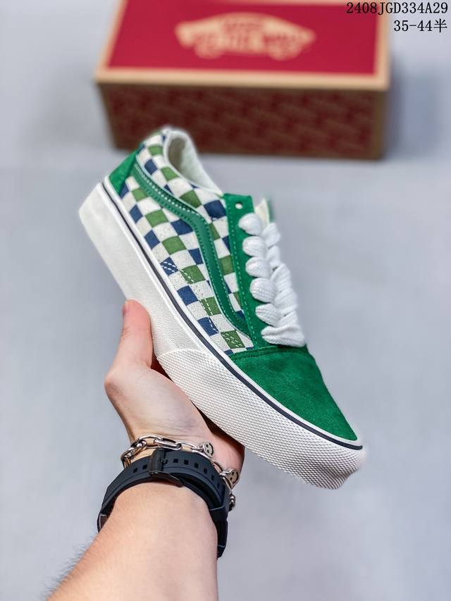 Vans Old Skool 新版安纳海姆棋盘格 安纳海姆系列高端支线黑白 蓝绿棋盘格低帮复古帆布鞋滑板鞋 尺码：35 36 36.5 37 38 38.5 3