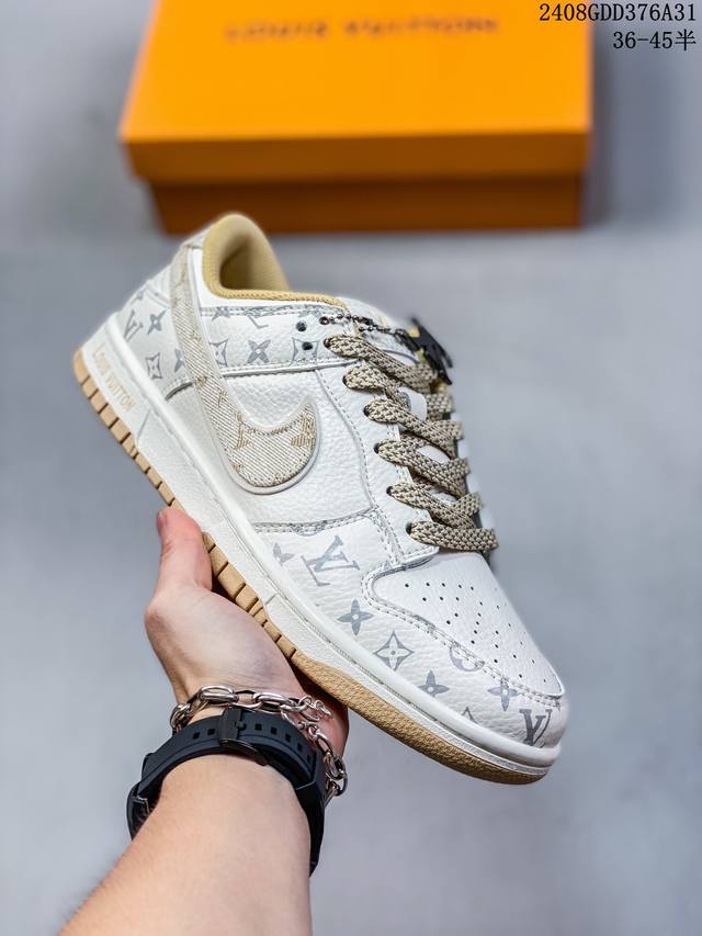 Lv路易威登-卡其满天星 海外官方同步发售，路易威登louis Vuitton 联名定制耐克nike Dunk Low 板鞋。意大利头层牛皮与进口猪八革的第一次