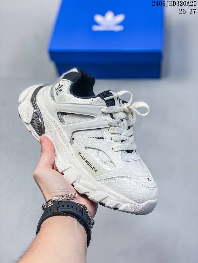 巴黎世家 阿迪达斯联名款 balenciaga Adidas联名track Forum老爹鞋百搭透气厚底潮鞋 巴黎世家欧洲站走秀款双层底内侧魔术贴男女童真皮拼色