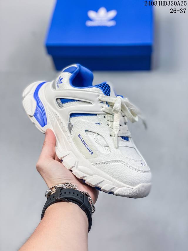 巴黎世家 阿迪达斯联名款 balenciaga Adidas联名track Forum老爹鞋百搭透气厚底潮鞋 巴黎世家欧洲站走秀款双层底内侧魔术贴男女童真皮拼色