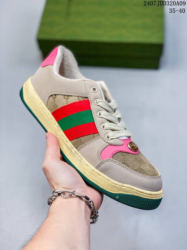 原盒特价 古驰 Gucci Distressed Screener Sneaker 古驰小脏鞋系列 官方同步 经典原型复古百搭做旧小脏板鞋复古学院风 怀旧版 货