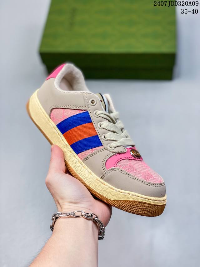 原盒特价 古驰 Gucci Distressed Screener Sneaker 古驰小脏鞋系列 官方同步 经典原型复古百搭做旧小脏板鞋复古学院风 怀旧版 货