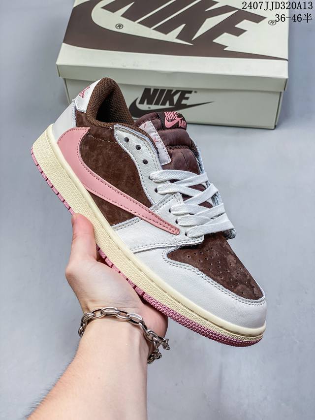 公司级aj1倒勾travis Scott X Air Jordan 1 ” Reverse Mocha “ Aj1乔1 Ts 闪电 联名倒钩 低帮文化篮球鞋 完