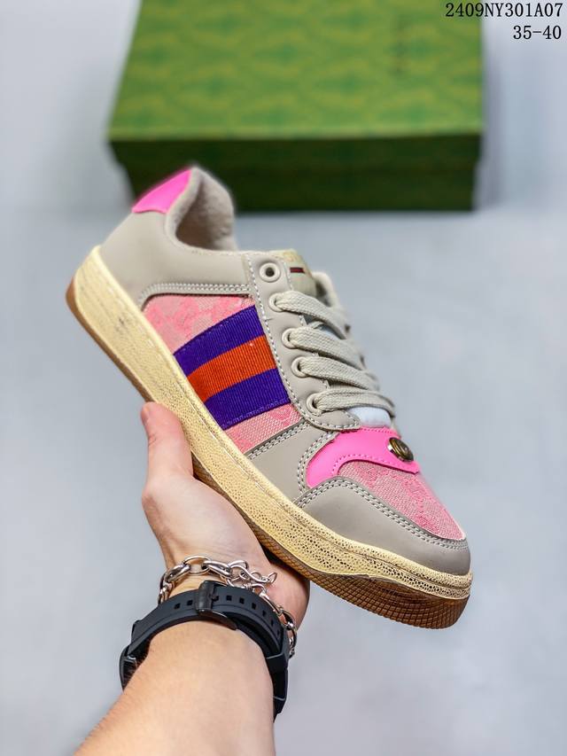 古驰 Gucci Distressed Screener Sneaker 古驰小脏鞋系列 经典原型复古百搭做旧小脏板鞋复古学院风 尺码：35-40 09Ny30