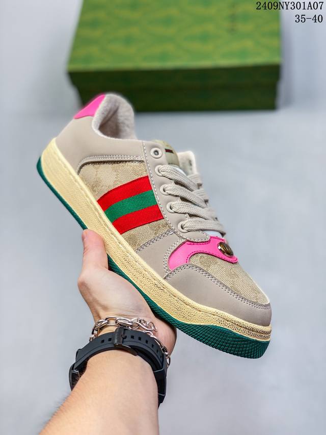 古驰 Gucci Distressed Screener Sneaker 古驰小脏鞋系列 经典原型复古百搭做旧小脏板鞋复古学院风 尺码：35-40 09Ny30