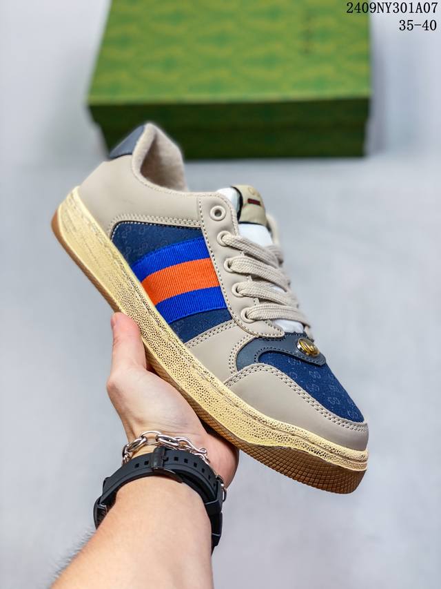 古驰 Gucci Distressed Screener Sneaker 古驰小脏鞋系列 经典原型复古百搭做旧小脏板鞋复古学院风 尺码：35-40 09Ny30