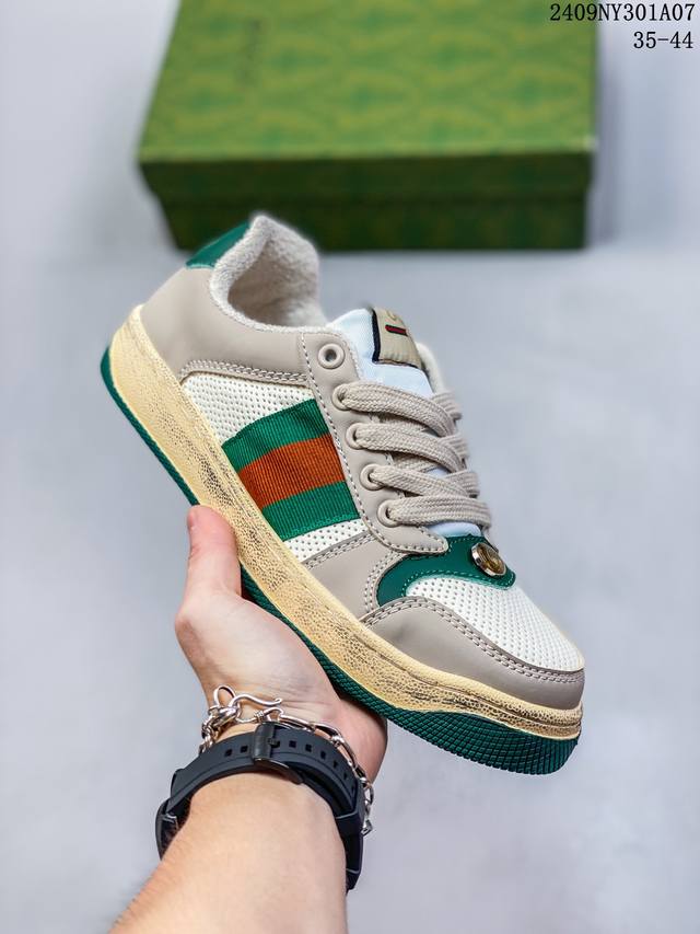 古驰 Gucci Distressed Screener Sneaker 古驰小脏鞋系列 经典原型复古百搭做旧小脏板鞋复古学院风 尺码：35-45 09Ny30