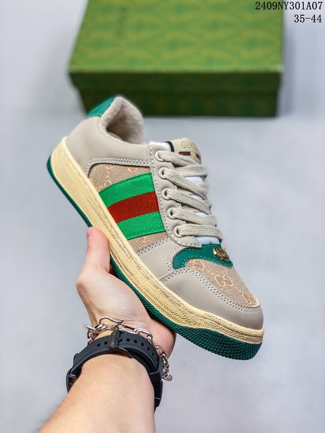 古驰 Gucci Distressed Screener Sneaker 古驰小脏鞋系列 经典原型复古百搭做旧小脏板鞋复古学院风 尺码：35-45 09Ny30