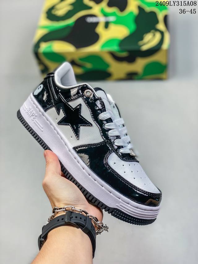 空军 Bape 潮流教父nigo品牌 王源同款 Bape S经典百搭休闲运动板鞋 经典猿人头设计 纯正版型 海玻璃鞋垫 内置全掌气垫 全套包装 包含猿人logo