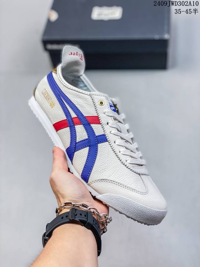 真标带半码！ 亚瑟士 Asics Onitsuka Tiger 鬼冢虎 皮面 原装四联吊牌 中底纸板钢印 日系轻便运动休闲鞋 尺码：35-45半 编码：09Jw