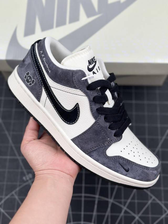 核心私 air Jordan 1 Low Aj1 乔1 暴力熊联名-黑绒猪八 高端定制 低帮复古篮球鞋 #定制鞋盒 大厂纯原品质出货 超高清洁度 皮料切割干净无