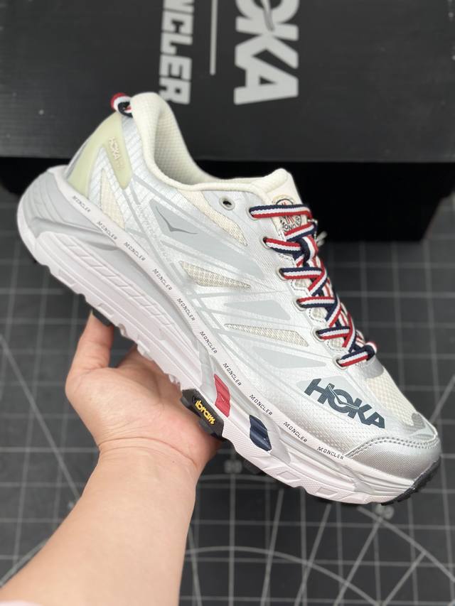 核心私 u Hoka X Moncler Mafate Speed 2 马法特二代超轻厚底轻量山地跑步鞋 #轻量化材料fresh Foam。超轻量中底全部用料过