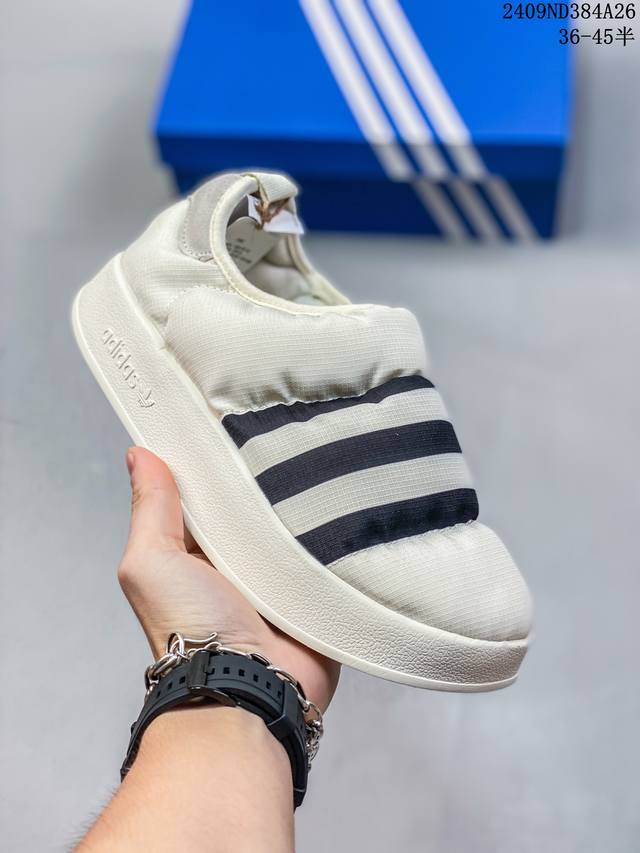 阿迪达斯 男女同款运动鞋 Adidas Puffylette 阿迪达斯三叶草 毛毛虫 复古百搭厚底增高运动板鞋。Adidas Originals Puffyle