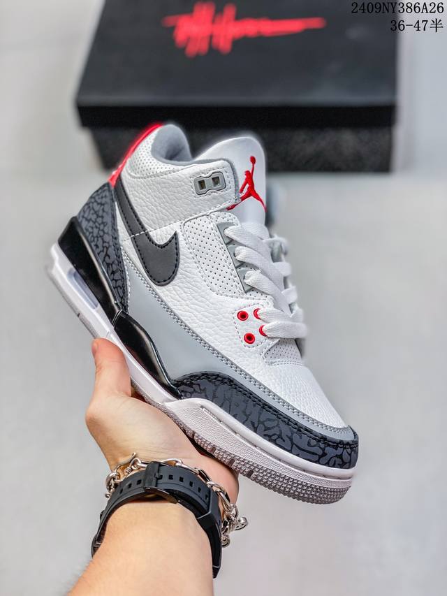 公司级air Jordan 3 Retro 复刻白水泥 Aj3 乔丹3代 Aj3 乔3 经典复刻白水泥 乔丹篮球鞋系列 鞋身以白色为主调，采用优质皮革材质搭配鞋