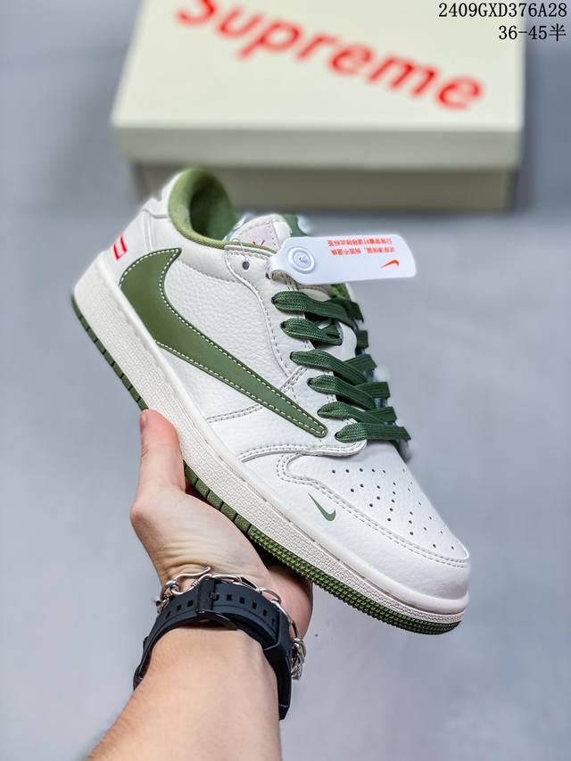 海外爆款限量发售！公司级 Nike Jordan Air Jordan 1“石头岛联名 米绿双拼” 高端定制 低帮 复古 减震 防滑 耐磨 篮球鞋 定制鞋盒 大